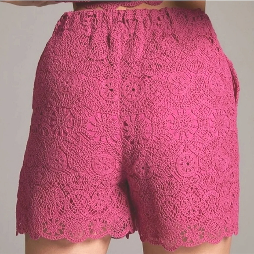NWT Anthropologie × Maeve Eyelet Lace Crochet High Rise Shorts Fuschia Pink 12